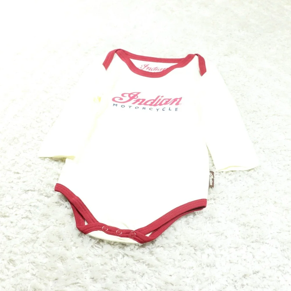 Indian Motorcycle Baby Bodysuit 3-Pack 6-12 Months Long Sleeve Cotton Romper Set